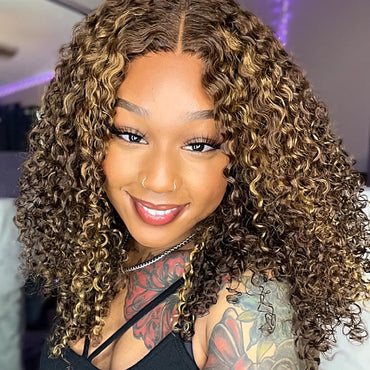 Perismoda Highlight Wig 7X5 Deep Wave Brown With Blonde Color Ready To Go Wig