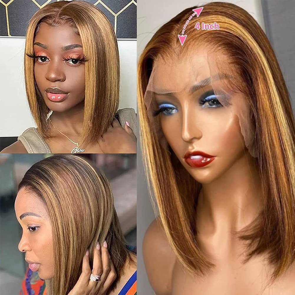 Blonde Highlight 4/27 Bob Wig Human Hair 13x4 Lace Front Wig Straight Hair Pre Plucked Super Sale