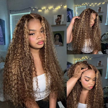 Perismoda 300% Density Highlight Curly Wave Transparent Lace Front Wigs Virgin Human Hair 13x4 Frontal Lace Wig For Women