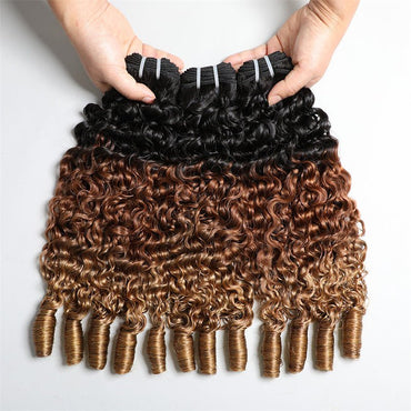 16A Ombre Honey Blonde Burmese Curly Bundles Spiral Curly End Human Hair Extensions - Perismoda Hair