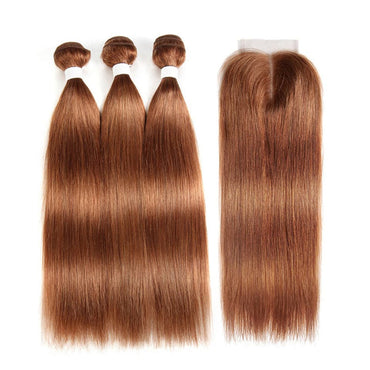 #30 Medium Auburn Straight 3 Bundles With 13x4 Lace Frontal 100% Human Hair - Perismoda Hair