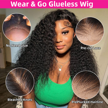 PerisModa Deep Curly Glueless Lace Front Wig Human Hair 13x4 Pre Cut Pre Bleached Tiny Knots Curly Wig