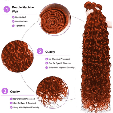#350 Copper Red Water Wave 4 Bundles With 4X4 Lace Closure 100% Human Hair - Perismoda Hair