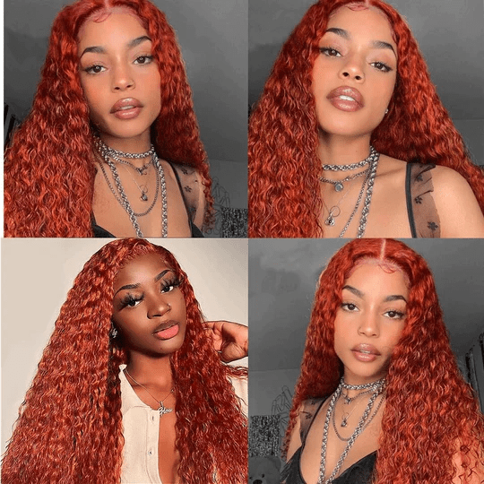 #350 Copper Red Water Wave 4 Bundles With 4X4 Lace Closure 100% Human Hair - Perismoda Hair