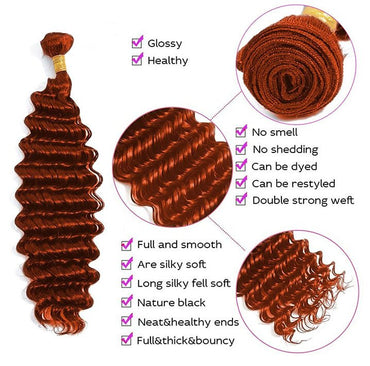 #350 Ginger Deep Wave 3 Bundles With 4x4 Lace Closure 100% Remy Human Hair - Perismoda Hair