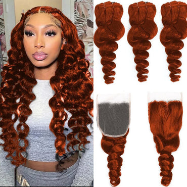 #350 Ginger Orange Loose Wave 3 Bundles With 4x4 Lace Closure 100% Virgin Human Hair - Perismoda Hair