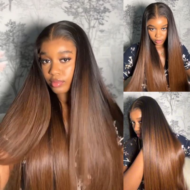 Perismoda Ombre Black Brown T1B/4 Invisi Strap 360 Lace Frontal Glueless Bleach Knots Body Wave Human Hair Wig
