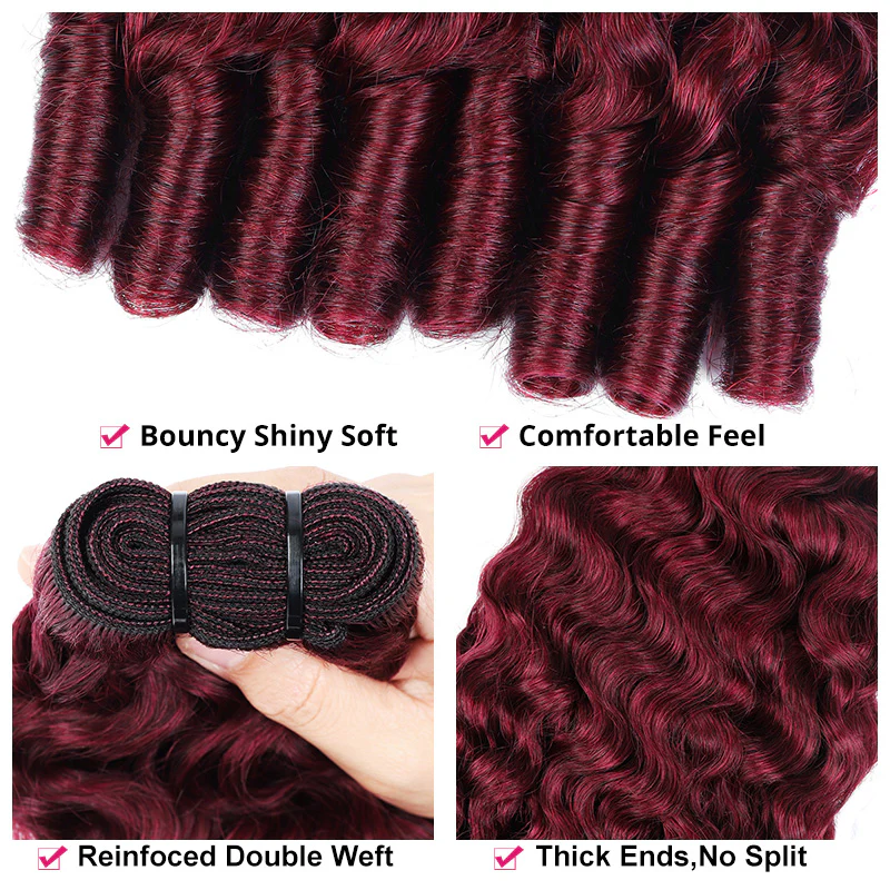 Perismoda #99J Burgundy Burmese Curly 3 Bundles With 4x4 5x5 Lace Closure Human Hair Weave