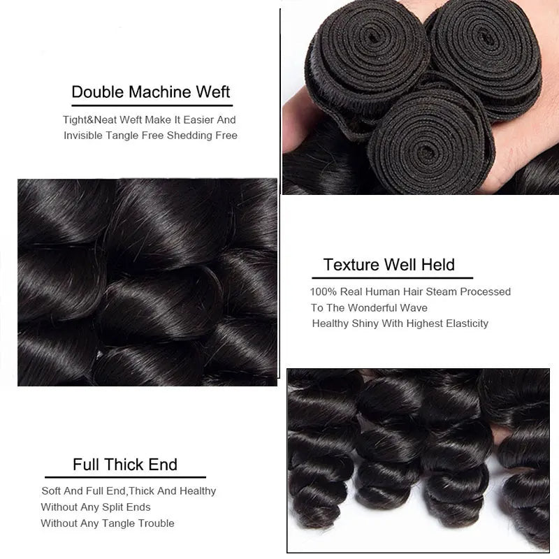 Peruvian Loose Wave Virgin Hair 3 Bundles Natural Black