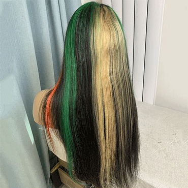Highlight Red Green Blonde Transparent Lace Front Human Hair Wig