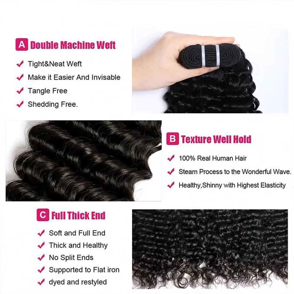 Malaysian Virgin Human Hair Deep Wave 3 Bundles