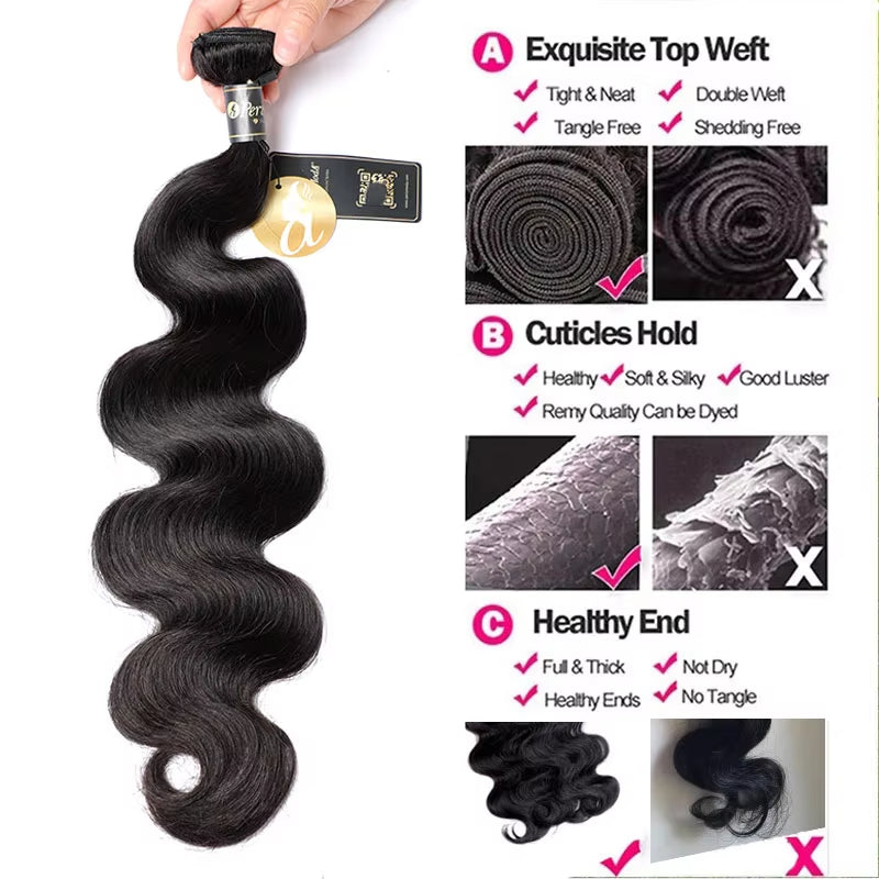 Malaysian 100% human Hair 3 Bundles Body Wave Hair Bundles