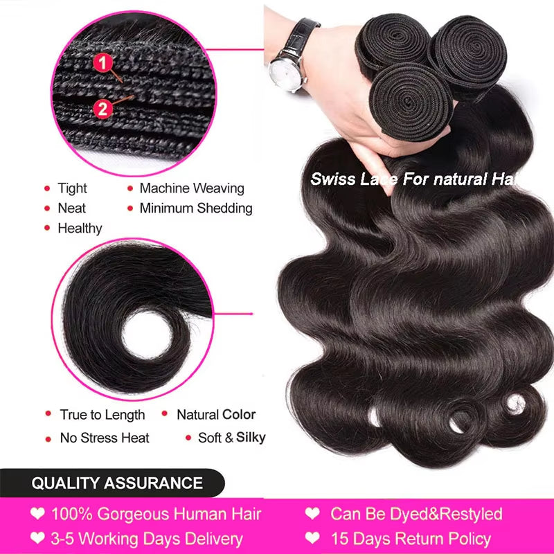 Malaysian 100% human Hair 3 Bundles Body Wave Hair Bundles