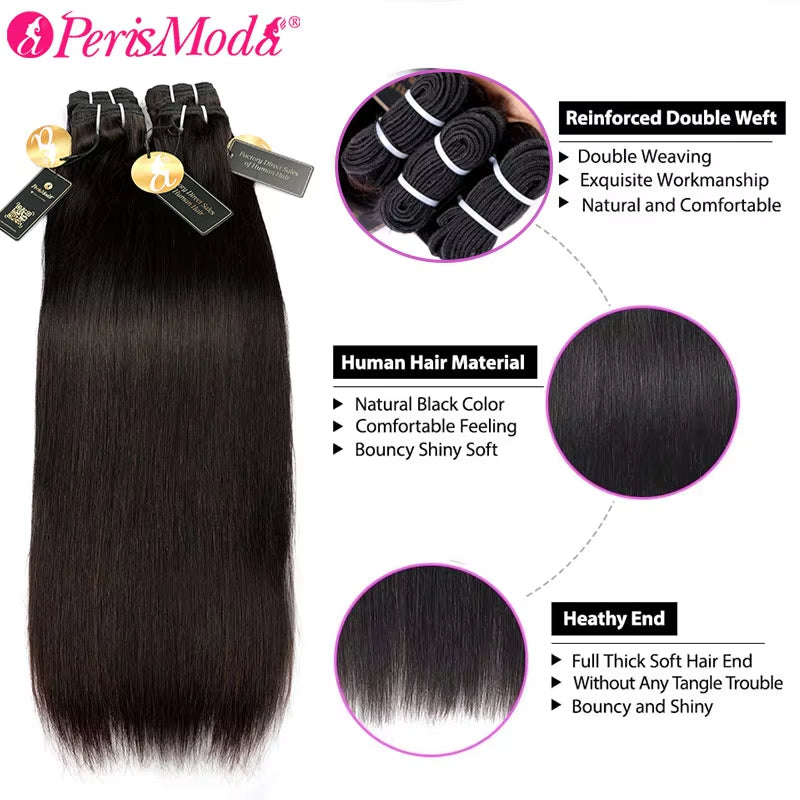 Perismoda Straight Human Hair 3 Bundles Remy Indian Hair Extension