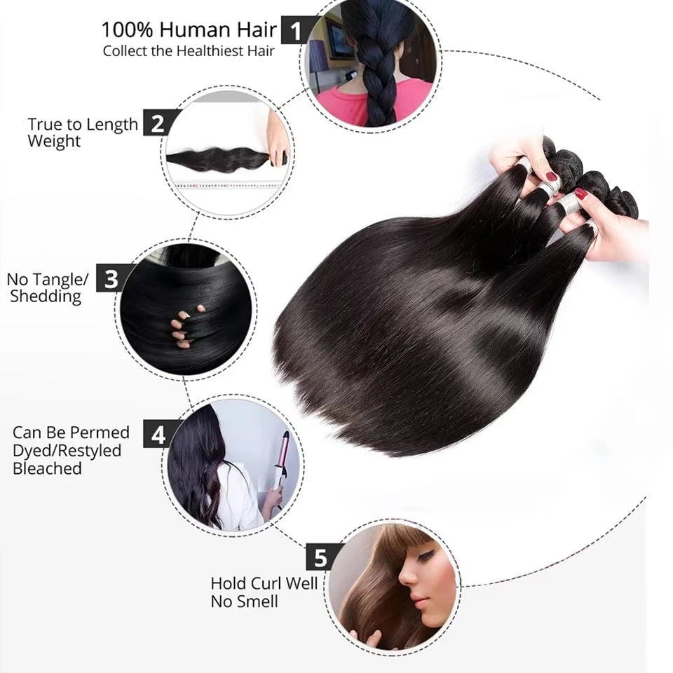 Brazilian Straight Hair 3 Bundles With 4x4 Lace Closure Wig