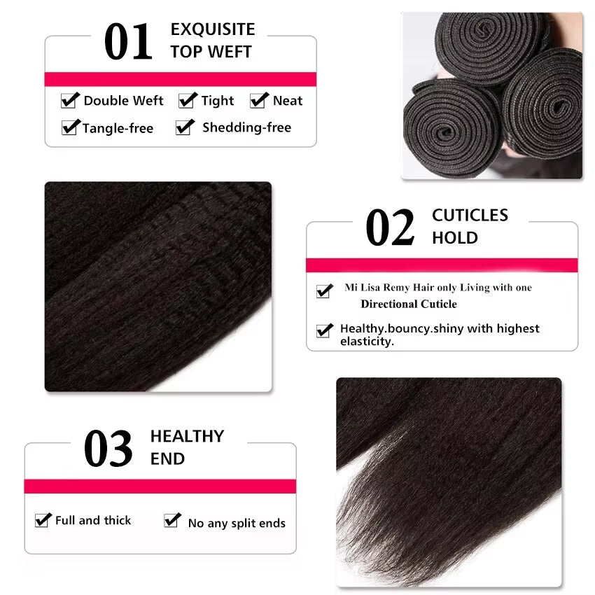Yaki Straight Bundles Human Hair Extensions Virgin Hair Weaves Double Weft
