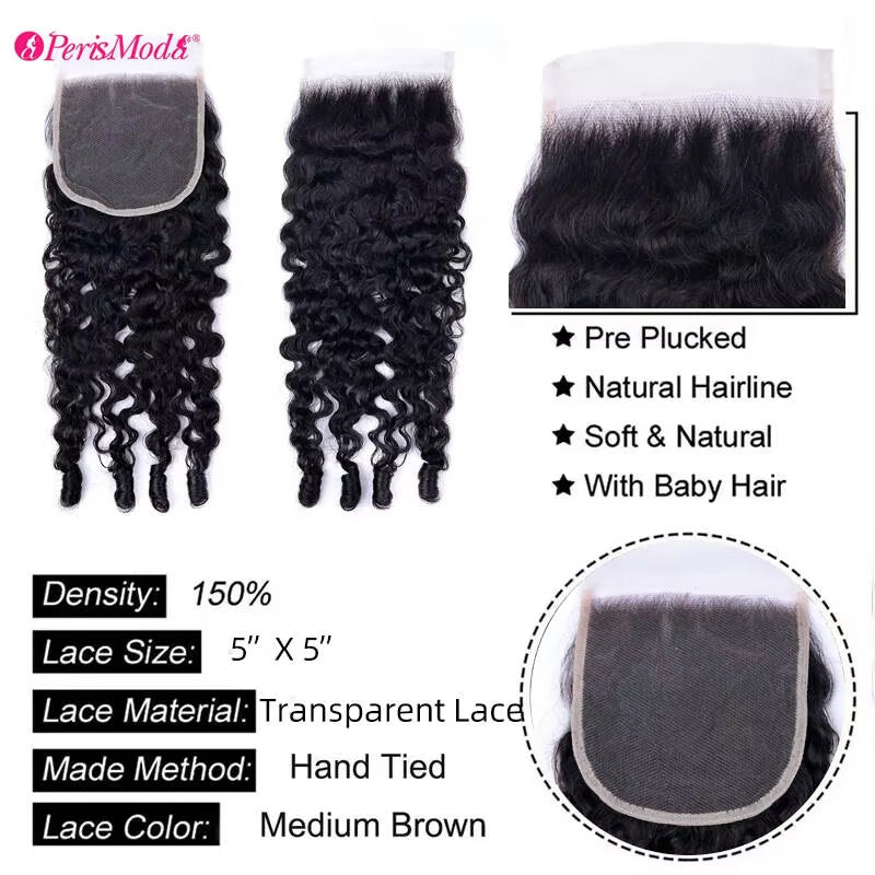 Perismoda Burmese Curly Hair 3 Bundles With 5x5 Lace Closure Brazilian Human Hair