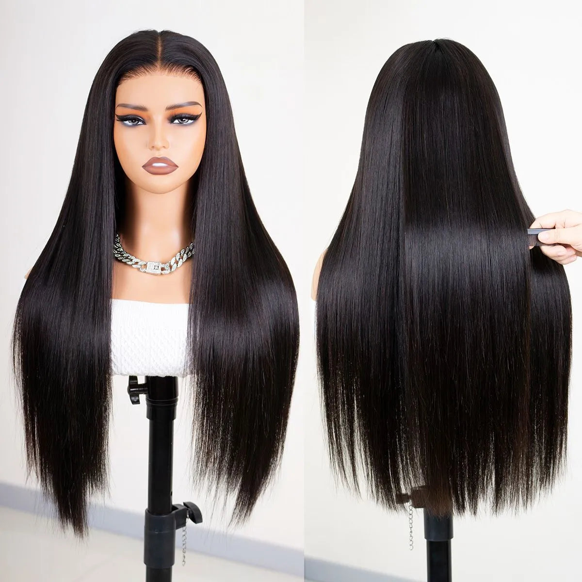 Ready Go Glueless Silky Straight 5X5 Lace Closure Human Hair Wigs Beginner Friendly