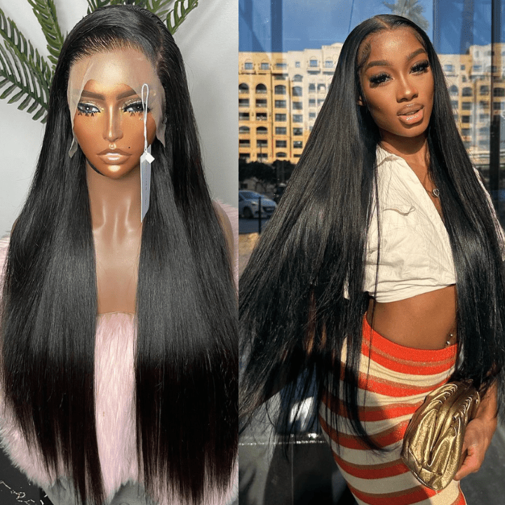 Perismoda Peruvian 13x4 Lace Front Wig for Black Women Natural Black Silky Straight Hair Wig