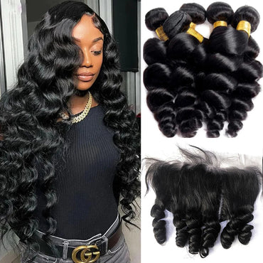 Perismoda Peruvian Virgin Hair Loose Wave 3 Bundles With 13x4 Frontal