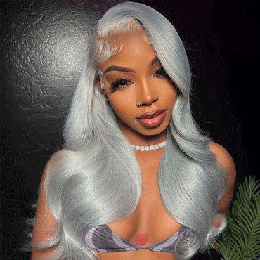Silver Grey Straight Human Hair Transparent Lace Front Virgin Hair Wigs