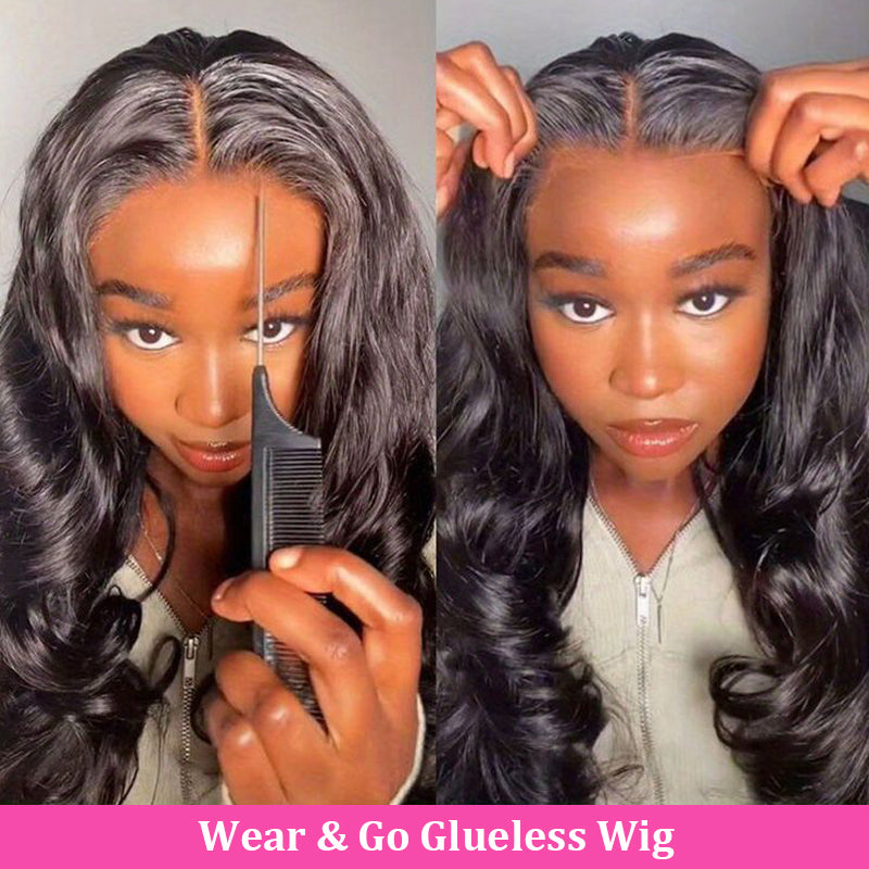 PerisModa 7x5 Glueless Wigs Human Hair 12A Pre Cut Pre Bleached Bye Bye Knots Wear and Go Body Wave Hair