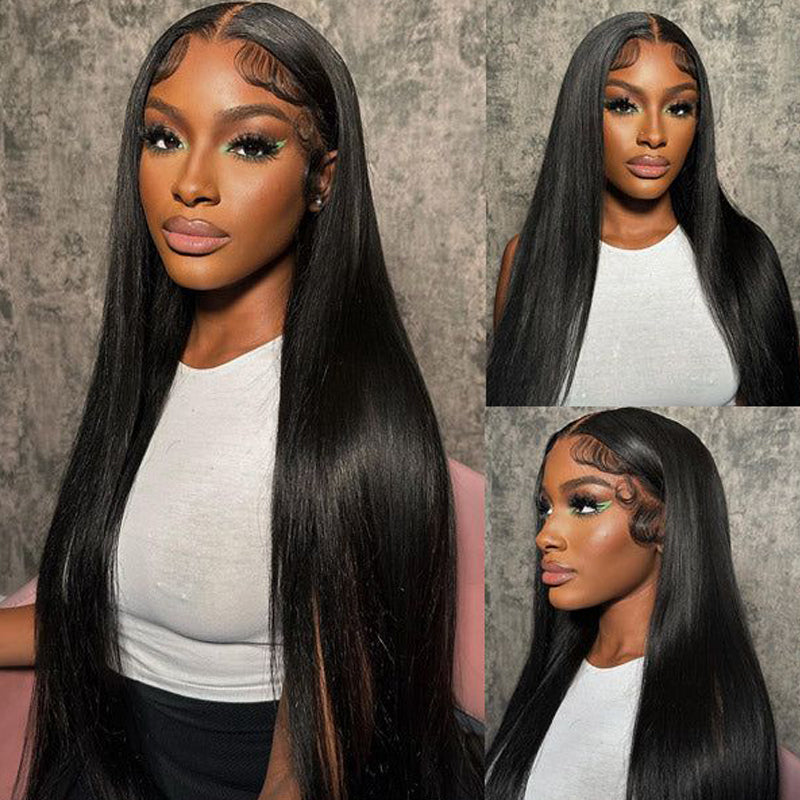 PerisModa 13x4 Straight Lace Front Wig Pre Cut Pre Bleached Straight Human Hair Wear and Go Glueless Wig Bye Bye Knots