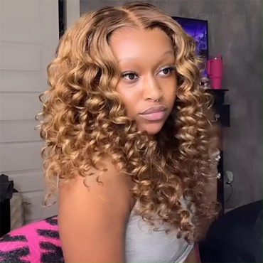 Perismoda Honey Blonde Wand Curls Pre Cut Lace Glueless Wigs 5x5 Lace Closure Wig