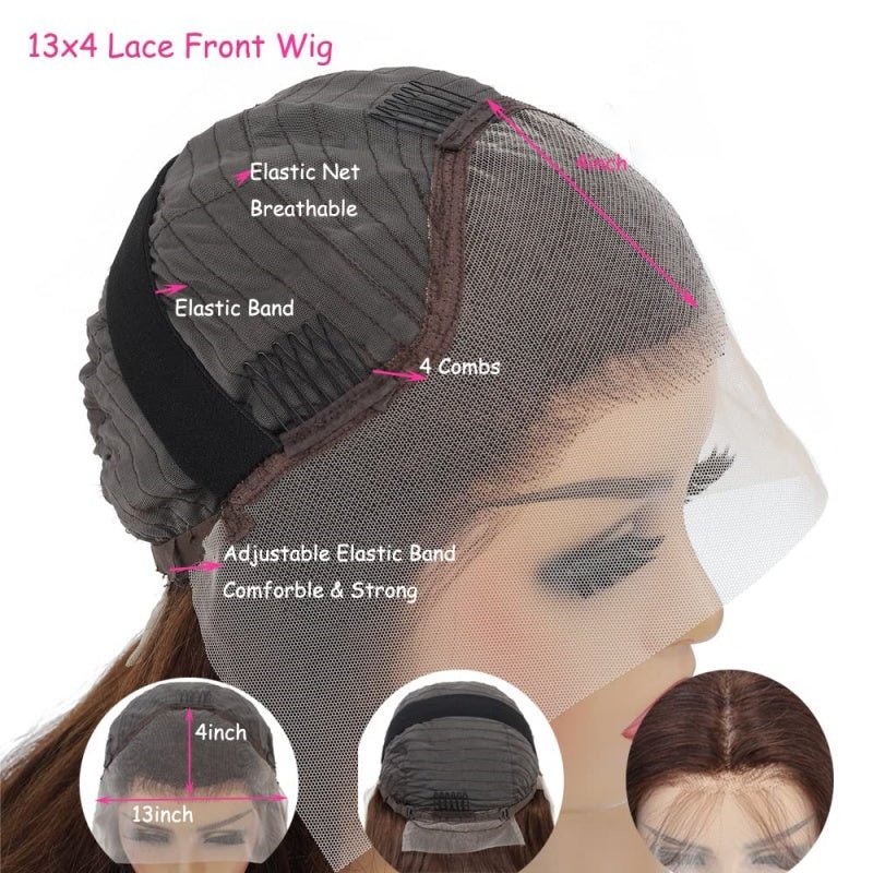 Brown Kinky Straight Human Hair Wigs 13x4 Transparent Lace Frontal Wig for Women 100% Virgin Human Hair - Perismoda Hair