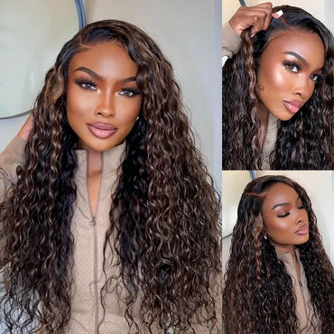 Perismoda Water Wave 360 Lace Frontal Wig Pre-Bleached & Pre-Cut Brown Balayage with Invisi Strap Adjustable Fit