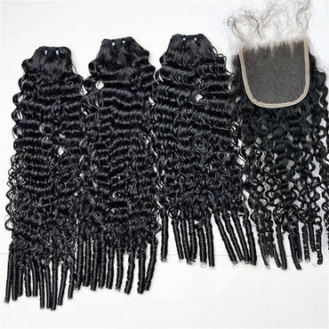 Burmese Curly Hair Indian Human Hair 3 Bundles With 4x4 Lace Closure - Perismoda Hair