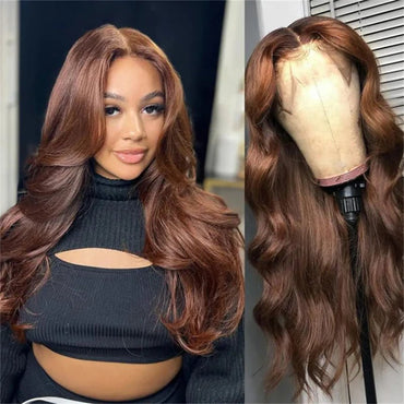Chestnut Brown Color 13x4 Transparent Lace Frontal Wig Body Wave Human Hair Wigs 180% Density - Perismoda Hair