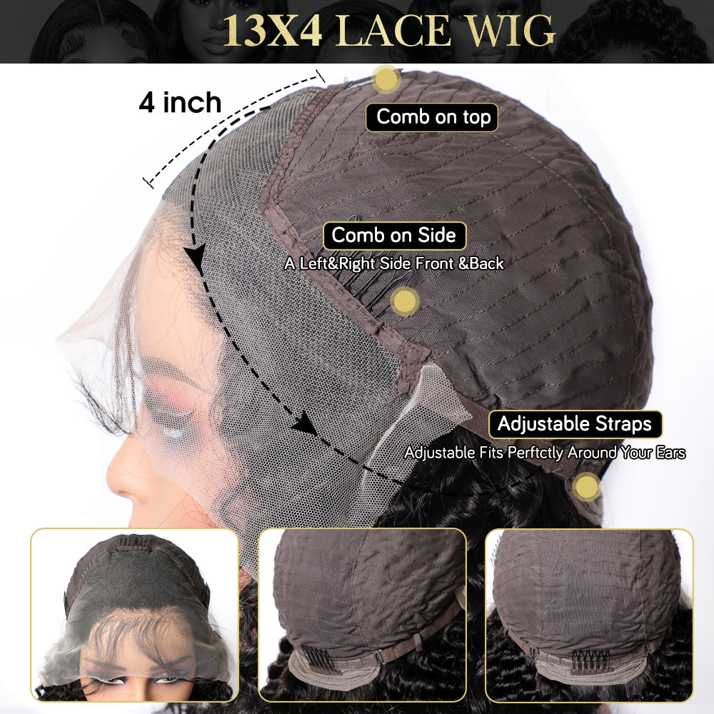 Deep Curly Hair 13x4 Transparent Lace Front Wig 100% Human Virgin Hair