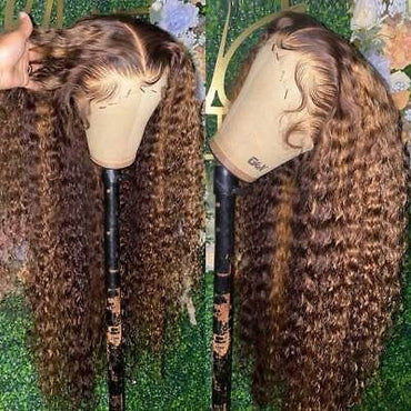 Highlight Deep Curly 13x6 Lace Frontal Human Hair Wigs Transparent Deep Wave Lace Wig
