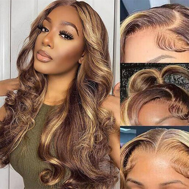 Perismoda 13x6 Full Lace Wigs P4/27 Highlight Glueless Wigs Body Wave With Invisi Drawstring