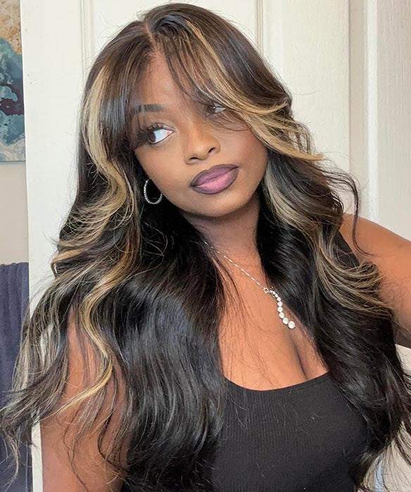 Perismoda 1B/27 Highlight Colored Body Wave Human Hair 13x4 Lace Front Wigs