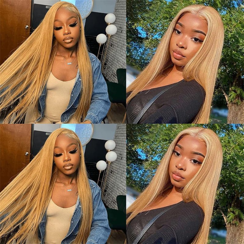 Honey Blonde 13x4 Lace Front Wigs Human Hair Straight Transparent Lace Front Wigs Pre Plcuked With Baby Hair - Perismoda Hair
