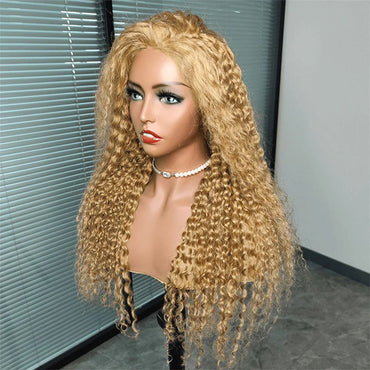 Honey Blonde Curly Hair 13x4 Transparent Lace Front Human Hair Wig With Pre Plucked - Perismoda Hair