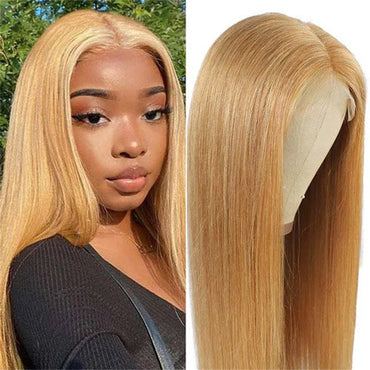 Honey Blonde Straight Wig Human Hair 13x6 Transparent Lace Front Wig Human Hair Pre Plucked With Baby Hair - Perismoda Hair