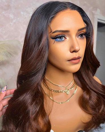 Perismoda Ombre Black Brown T1B/4 Invisi Strap 360 Lace Frontal Glueless Bleach Knots Body Wave Human Hair Wig