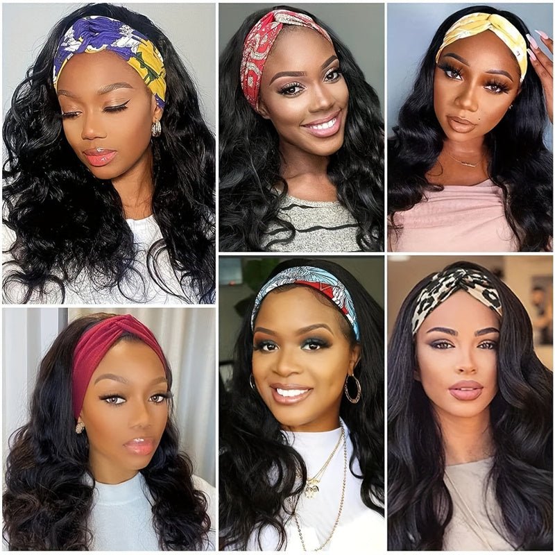 Lomoda Body Wave Headband Scarf Wigs Glueless Human Hair No Lace Wig - Perismoda Hair