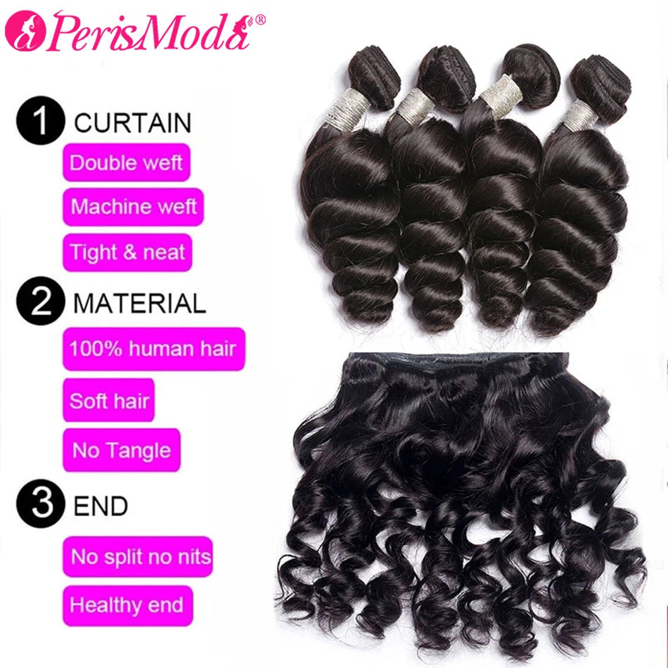 PerisModa Loose Wave  Bundles 3/4 Bundles Brazilian Remy Weave Human Hair Extensions For Black Women