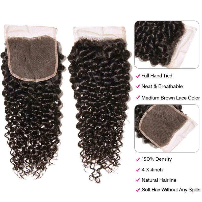 Malaysian Curly Wave Hair 3 Bundles With 4x4 Closure - Perismoda Hair