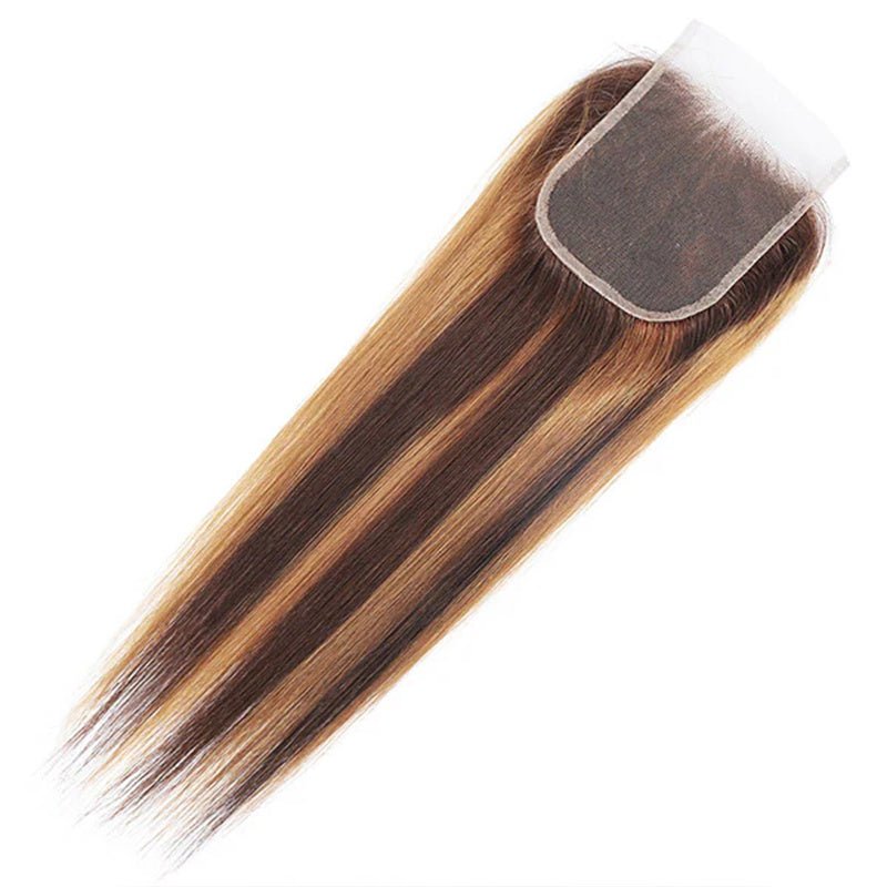 Ombre Highlights Straight Hair 3 Bundles With 4*4 Lace Closure Honey Blonde Human Hair - Perismoda Hair
