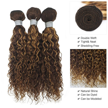 P4/30 Highlight Water Wave 4 Bundles With 4X4 Lace Closure Virgin Human Hair - Perismoda Hair