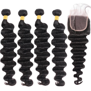 Peruvian Human Hair Virgin Loose Deep Wave 4 Bundles With 4x4 Lace Closure - Perismoda Hair
