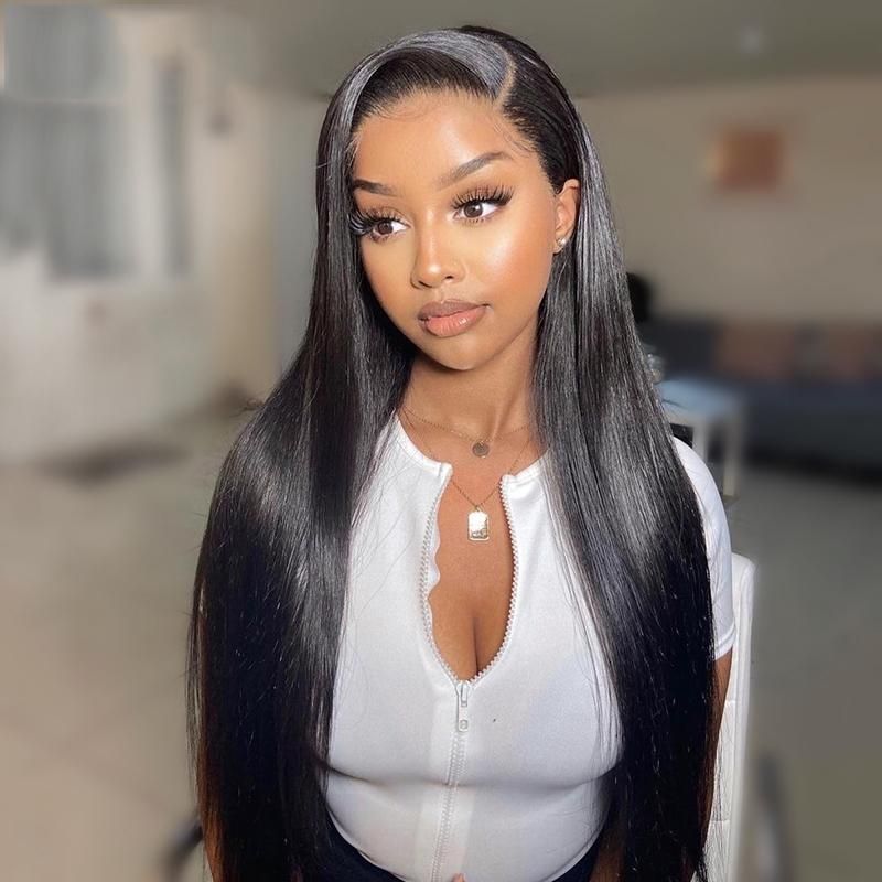 Straight Human Hair Bundles With Frontal Transparent 13x4 Lace Closure 12A Grade Hair - Perismoda Hair