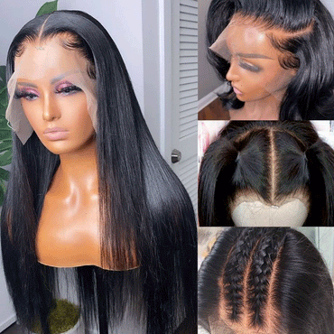 13x4 Lace Front Straight Human Hair Wigs Transparent Lace with Baby Hair
