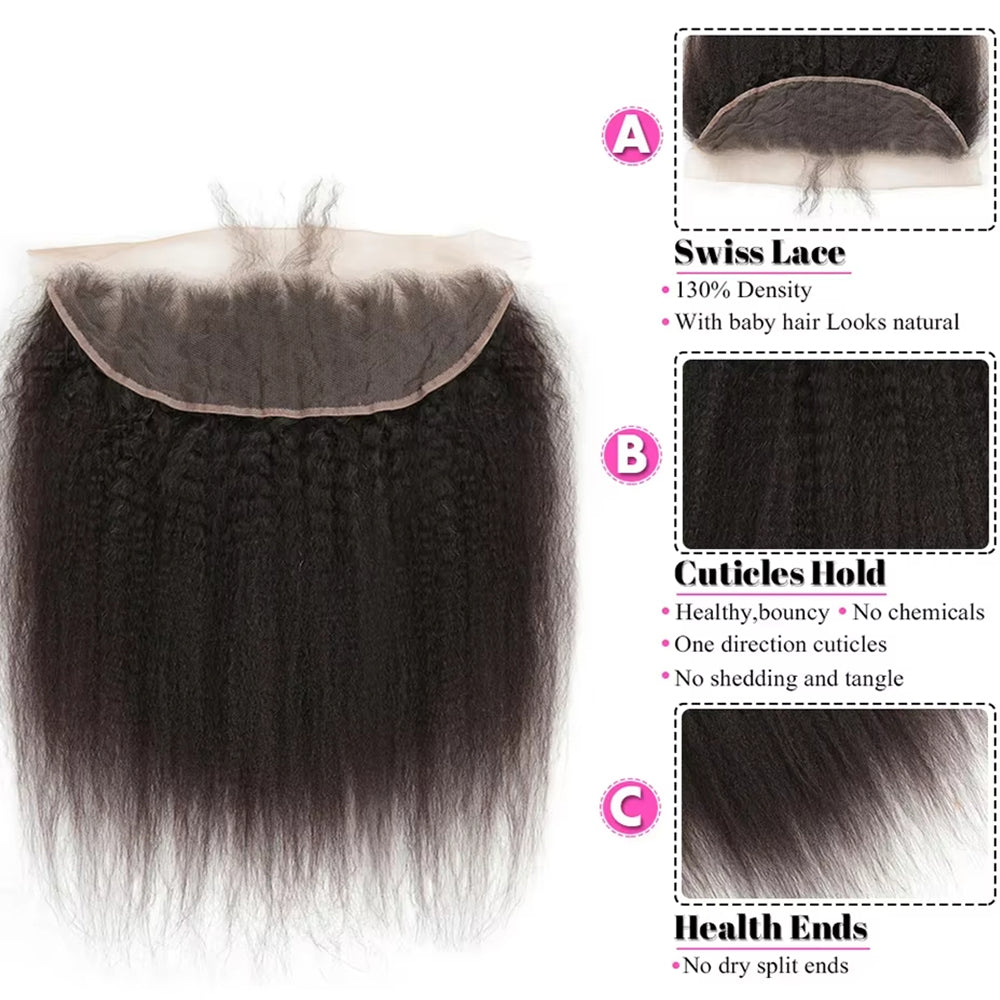 Perismoda 13x4 Lace Frontal Closure Kinky Straight Ear to Ear HD Lace Frontal Pre Plucked Closure