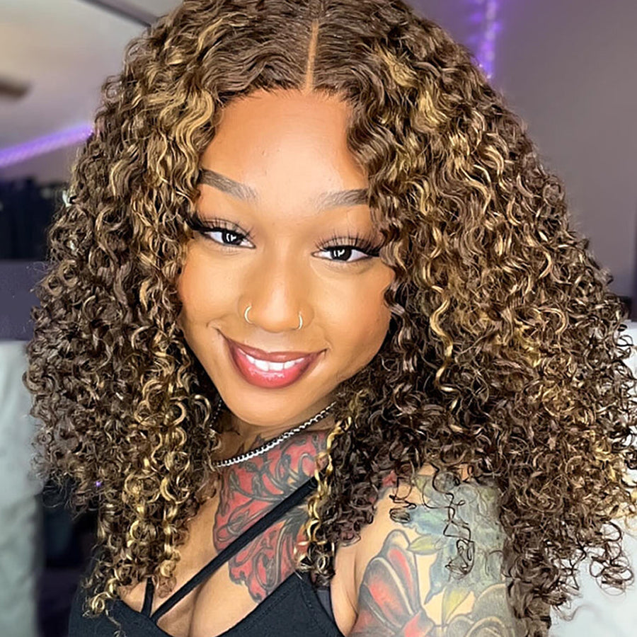 Perismoda Highlight Wig 7X5 Deep Wave Brown With Blonde Color Ready To Go Wig